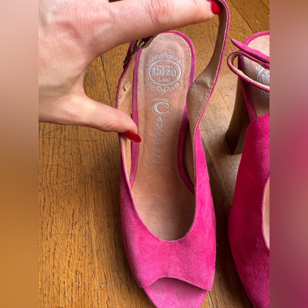 Jeffrey Campbell Pink Suede Peep Toe Heels w Wooden Heels - Picture 5 of 10